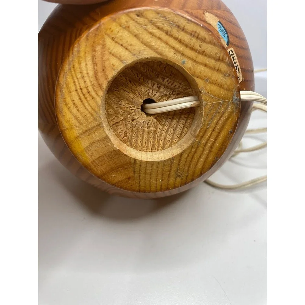 Vintage Ikea round designer pine Table Lamp Scandinavian Design MCM